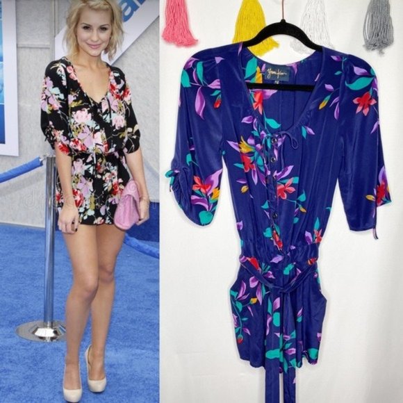 Yumi Kim Blue Floral Tie Waist Leah Romper Small - Picture 1 of 10
